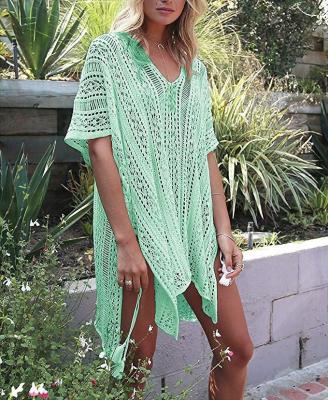 China European and American Hot Selling Fashionable Women Anti-static Lace Up Beach Wear Hollow Out Sleeve Cover Up Sexy Ladies Beach Casuanl Dress for sale