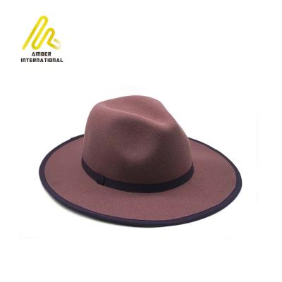 China Wholesale Designer Unisex Two Tone Floppy Flat Wide Brim Wool Felt Cowboy Fedora Hat for sale