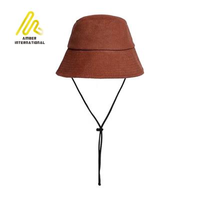 China Wholesale Customizable Multi-color Selection Unisex Solid Color Corduroy Fisherman Bucket Hat String for sale