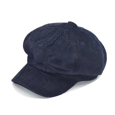 China Custom New Style Solid Color Winter Corduroy Beret Cap Hat for Women for sale