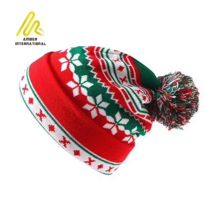 China Customized Autumn Winter Warm Acrylic Jacquard Knitted Hat for Christmas New Year Decoration for sale