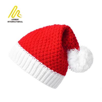 China 2021 Christmas Creative Gifts Santa Claus Acrylic Winter Knitted Hat with Pompom for sale