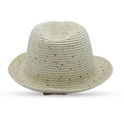 China Custom Girls Sequins Decoration Stripes Ribbon Children Collapsible Natural Summer Beach Kids Straw Hat Sun Fedora à venda