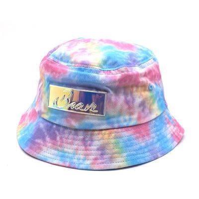 China Wholesale Customized Cotton Holographic Label Patch Kids Children Tie-dye Fisherman Bucket Hats Custom Logo for sale