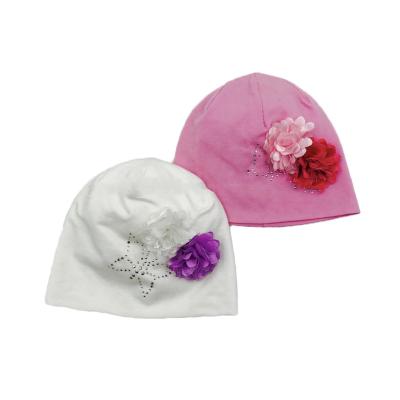 중국 3D Flowers Studs Motif Decoration Pink Girls Kids Jersey Children Beanie Hats Winter Cap 판매용