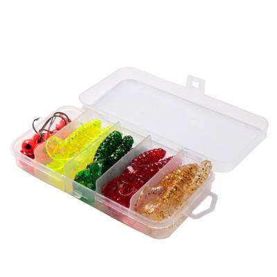 China Hot Selling Plastic Fishing Lure Soft Worm With Jig Hook Set Silicone Baits Fishing Tackle Accessories 30PCS/BOX for sale