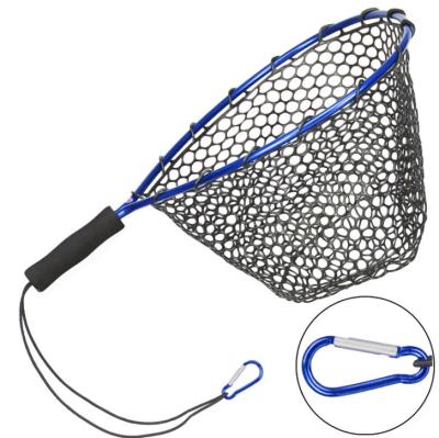 China Aluminum Alloy Mesh Pole + Collapsible Folding Landing Net Pole Aluminum Alloy 225g Retractable Fishing Net Pole Silicone Mesh Bag For Fly Fishing for sale