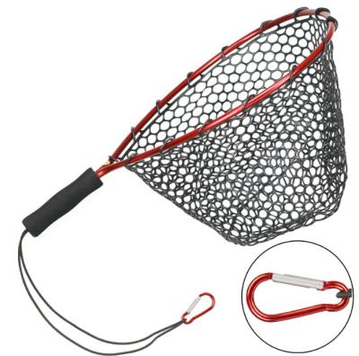 China Aluminum Alloy Mesh Pole + Silicone Mesh Bag Fish Landing Net With Magnetic Clip Lanyard Aluminum Alloy Frame Soft Mesh EVA Rubber Handle Blue /Red for sale