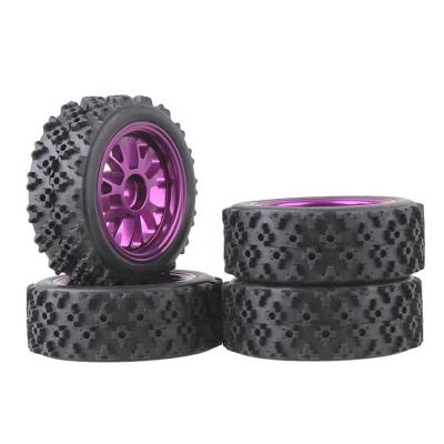 China RC Hobby 4 Pieces of RC1: Aluminum Alloy 10 Purple Wheel Rim Black Rubber Tires For On Road Car for sale