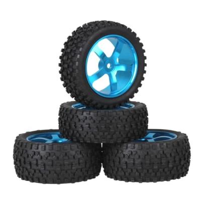 China RC Hobby Aluminum Alloy 5 Spoke Wheel Rims + Black H Type Nail Tires Rubber Tires For 1/10 Parts Buggy RC Off Road Car Upgrade for sale