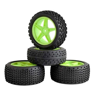 China RC Hobby Front Rear Pentagram Plastic Wheel Rims + High Grip Rubber Tires Tires For 1/10 RC Off-Road Car Buggy Pack of 4 for sale