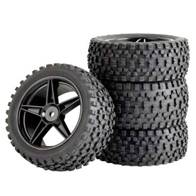 China 4pcs RC 1/10 RC Hobby Buggy Tires and Wheel Rubber Rims Set Foam Inserted for RC Off Road Car HPI HSP for sale