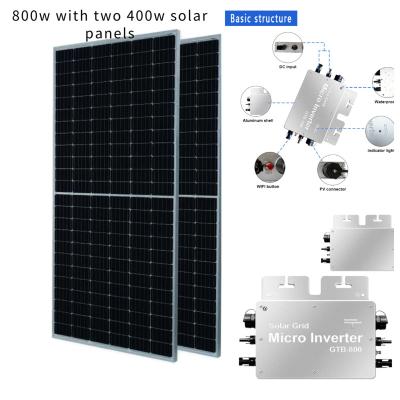 China Waterproof Solar Panel Grid Tied Home GTB WVC MPPT Inverter 800w Single Crystal WiFi 400w Monocrystal Solar Micro Solar Power System for sale