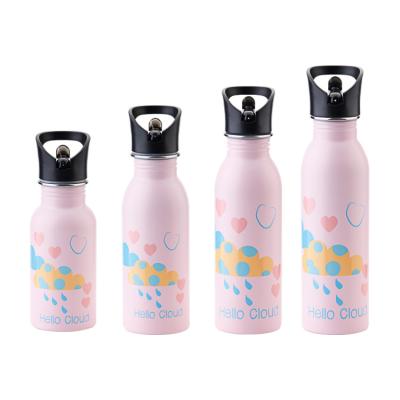 China Oudon Kids Viable 18/8 Stainless Steel Water Bottle Medium Mouth Water Flask With Straw /Handle/Hook for sale