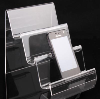 China Retail or Exhibition Store Clear 3 Layers Cell Phone Ladder Acrylic Stand Display Rack for Phone Organizer Jewelry Display Frame Case for sale