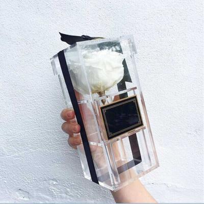 China New Year Christmas Valentine's Day Gift Flower Acrylic Clear Rose Home Use Gift 1 Grid Make Up Storage Case for sale