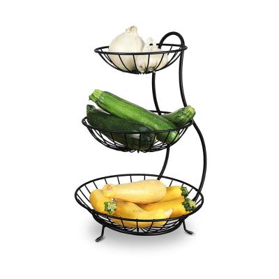 China Eco-friendly Hot Sale 3 Tier Supermarket Fruit Vegetable Metal Rack Wicker Display Rack for sale