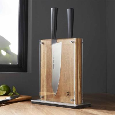 China Protective Acrylic Cover Bamboo Universal Knife Storage Box Double Sided Magnetic Display Knife Block AD97024 for sale