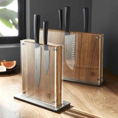 China Double Sided Bamboo Magnetic Knife Set Holder Acrylic Knife Block Holder Protector AD97024 for sale