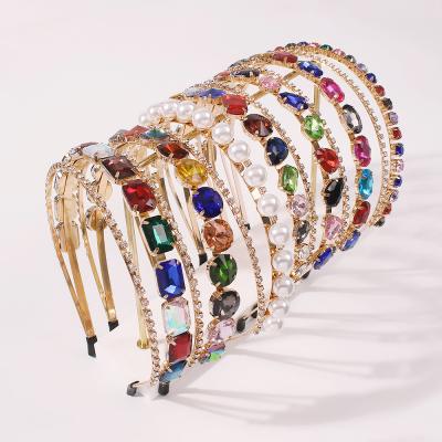 China Crystal Stone Hairband Bezel Turban Women's Bling Rhinestone Headband Rhinestone Headband Women's Double Layer Alloy Hair Accessories Hair Circle for sale