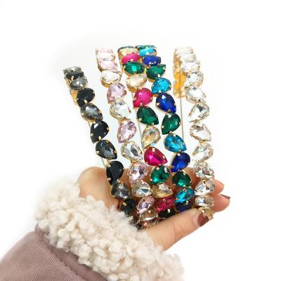 China Fashion& Ins Design Gold Tone Colorful Water Drop Crystal Headband Rainbow Color Gemstone Casual Hot Hari Accessories for sale