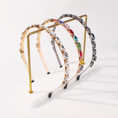 China High Grade Crystal Alloy Fashion Headband Bling Rhinestone Drill Glass Women's Hair Band Super Snap Headband Hair Accessories for sale