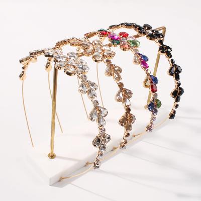 China Glitter Rhinestone Crystal Flower Headbands For Girls Bling Rhinestone Metal Headband Gemstone Flower Colorful Crystal Headband Buckle for sale