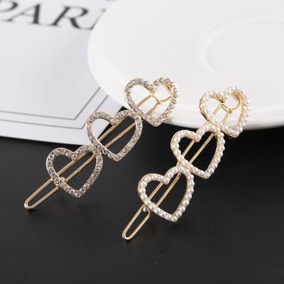 China New Design Girls Hair Accessories Trendy Basic Heart Hair Clip Hairpin Pearl Geometric Hair Barrettes for sale