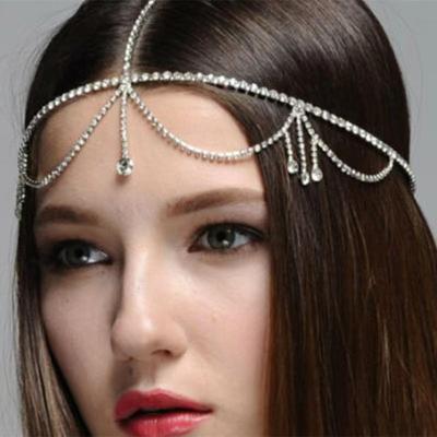 China Show New Fashion Genya Rhinestone Hair Accessories Tassel Hair Chain Jewelry Between Bridal Headpiece Hanging Forehead for sale