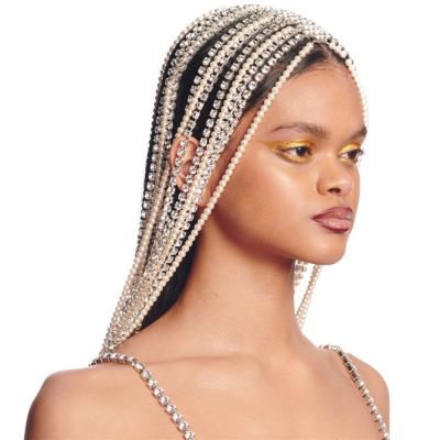 China Fashion Long Rhinestone Tassel Head Chain Headwear For Women Bridal Crystal Wedding Hair Jewelry Accessories Headband for sale