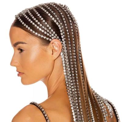 China Fashion Rhinestone Tassel Headwear Jewelry Hip Hop Exaggerated Personality Headband Hair Accessories Long for sale