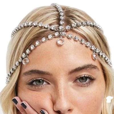 China Fashion multi-layer bridal hair chain, bling shiny rhinestone lady women hair chain headdress hair accessories for sale