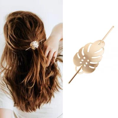 China New fashionable shiny metal ladies alloy hollow leaf hair accessories brushed hairpin leaf border hairpin for sale