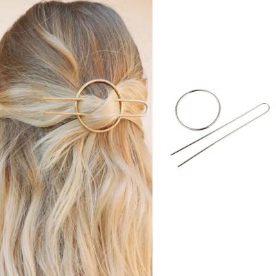 China Hot Selling Metal Long Hair Fork Decoration U Shaped Double Fork Hairpin Metal Circle Hairpin Fashionable Women's Metal Smooth Hairpin for sale