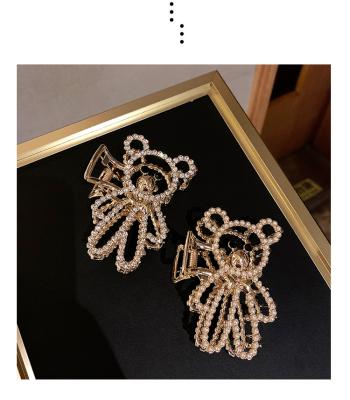 China European and American style Korea diamond-studded soft pearl bear temperament fashion hairpin clip shark clip for sale