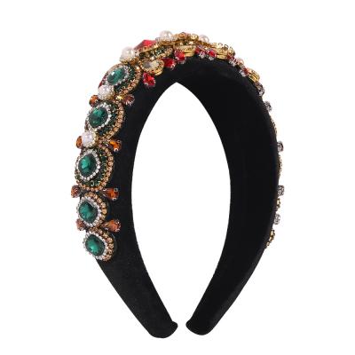 China European and American Fashion Baroque Luxury Wide Handmade Wide End Full Color Sponge Hairband Full Headband for sale