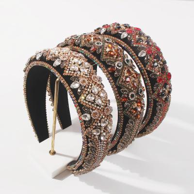 China European and American Style Velvet Padded Baroque Rhinestone Headband Wide Sparkle Crystal Hairband for Women for sale