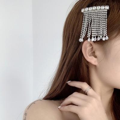 China Fashionable Luxury Wedding Hair Accessories Rhinestone Water Drop Bridal Tassel Dangle Hair Clip Pin Barrette Women for sale