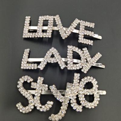 China Japan and Korean Style Rhinestone Hair Clip Letter Custom Hair Clip Crystal Covered Word Hair Pin for sale