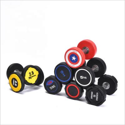 China Cast Rubber Coated Head With Chrome Plated Custom Commercial High Quality Knurling Handle PU Dumbbell for sale