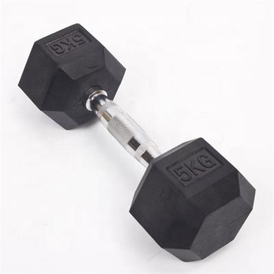 China Home Gym 5KG Custom Hex Use Rubber Dumbbell Set for sale