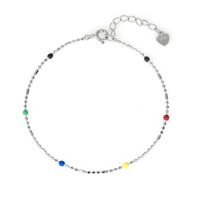 China Chenqi Sterling Silver 925 Cute Enamel Colorful Beaded Chain Bracelet Bangle Trendy Charm Jewelry Party Gift For Women for sale