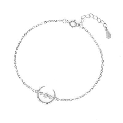 China Chenqi Sterling Silver 925 Zircon Bracelet Simple Cute Simple Cute Zircon Bracelet Moon and Star Jewelry Link Chain Accessory For Women for sale