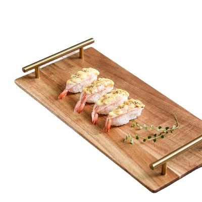 China Sustainable Hot Sale Wooden Serving Tray With Metal Rack for sale