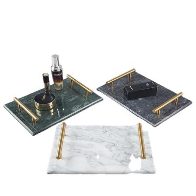 China Sustainable Hot Selling Square Marble Tray Porcelain Dessert Dishes With Handle for sale