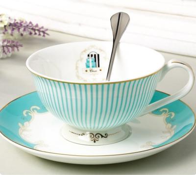 China Sustainable new bone china cup and saucer with stainless steel spoon for sale