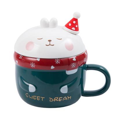 China Wholesale Stock Rabbit 3d Porcelain Coffee Mug Water Cup Creative Cute Stocked Milk Mugs With Lid And Spoon For Drinking for sale