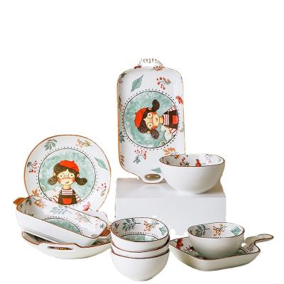 China Disposable Tableware Ceramic Dish Cute Fairy Tale Dinner Dessert Dishes Set Japanese Style Children's Tableware for sale