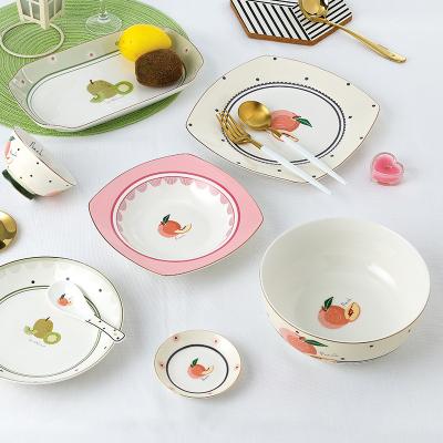 China Viable High Quality Fresh Cute Ceramic Bowl Dishes Porcelain Dish Dinnerware Dinnerware Set Dishware Set for sale