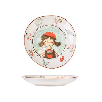 China Mori Viable Nordic Cute Girl Tableware Bone China Dish Underlay Color Ceramic Dinner Set for sale